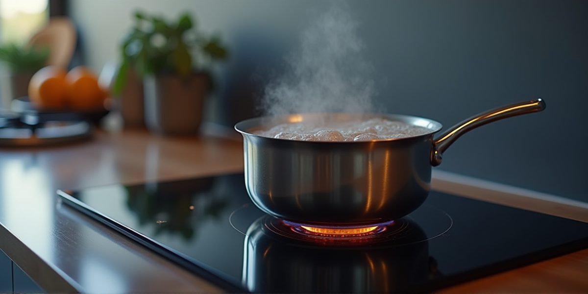 Индукционная панель в угловой кухне